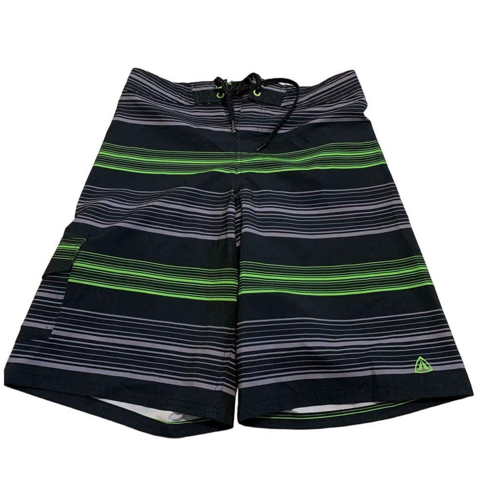 💜 Firefly Youth Boys Striped Board Shorts Black/Grey/Green Size XL/TG